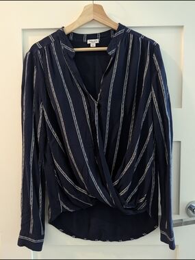 Splendid Navy and White Striped Crossover Blouse